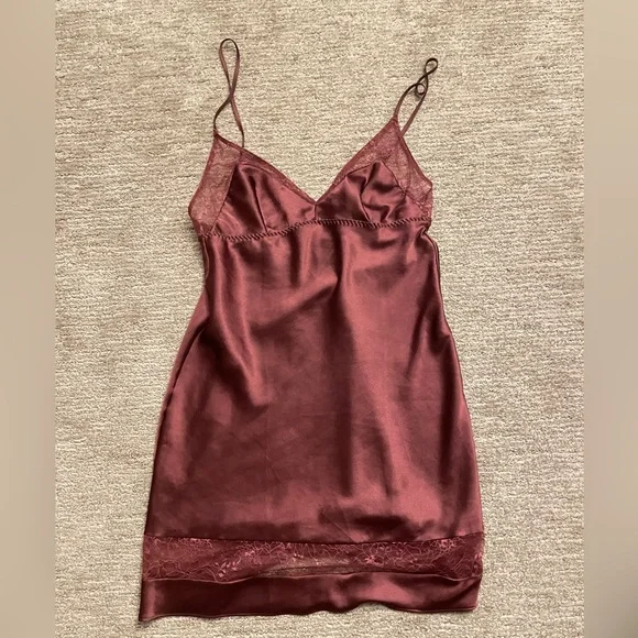 burgundy long tight dress Cropped V Neck Slip Dress main image 1